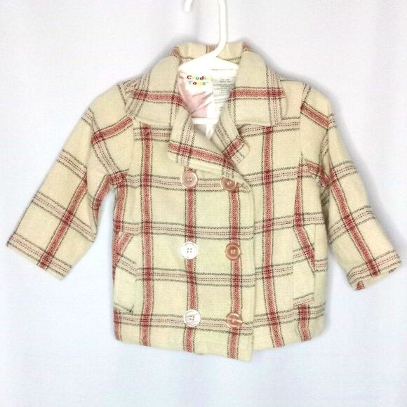 Cradle Togs Infant Toddler Lined Pea Coat Girls Plaid Button Front Pockets 18M - Picture 1 of 5